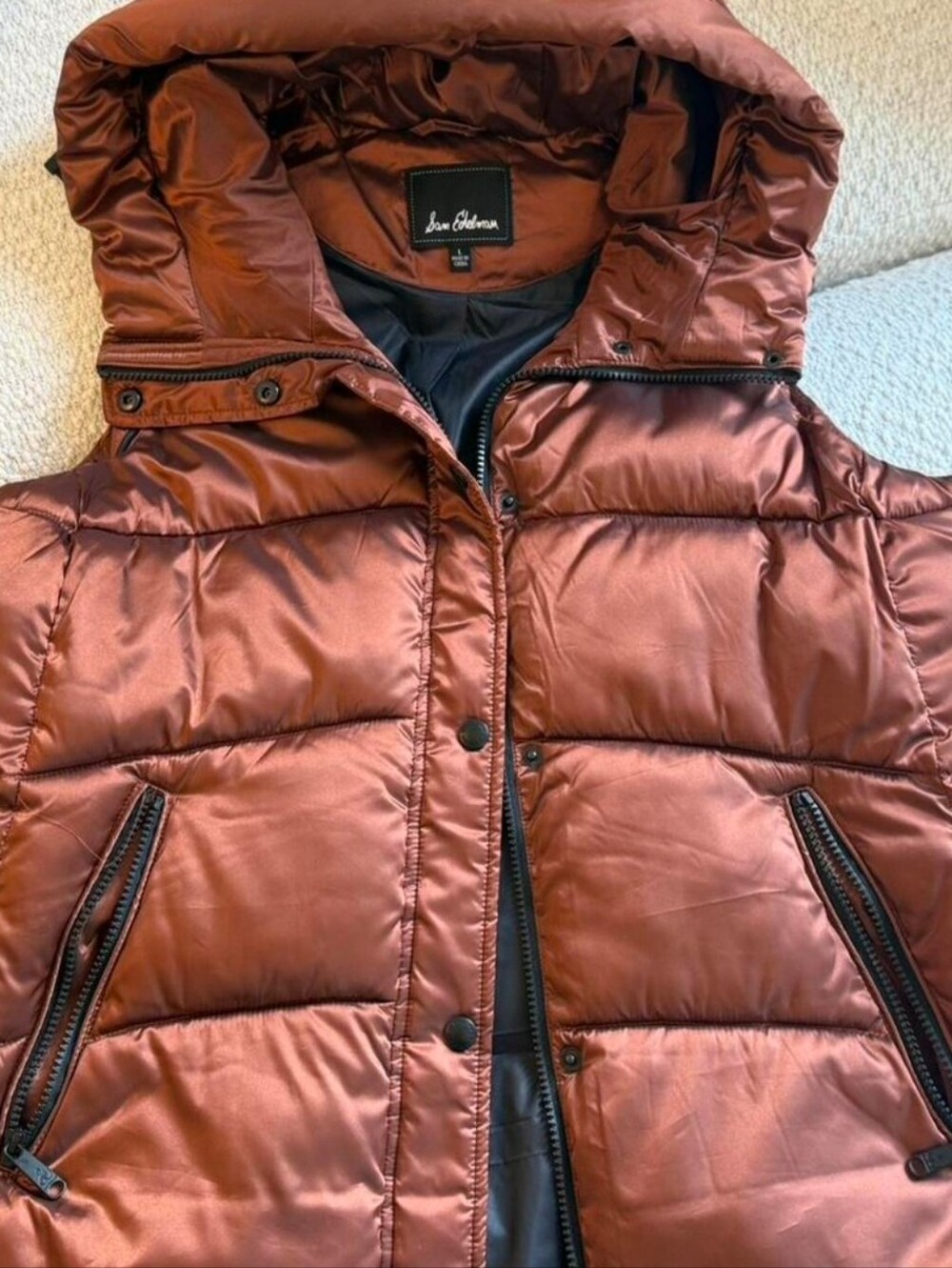 Sam Edelman HOODED PUFFER VEST/Copper Like New Condition! Womens Size Large